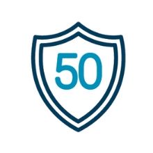 Blue shield icon with the number 50 in the center