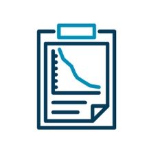 Clipboard icon with a blue line chart and text lines