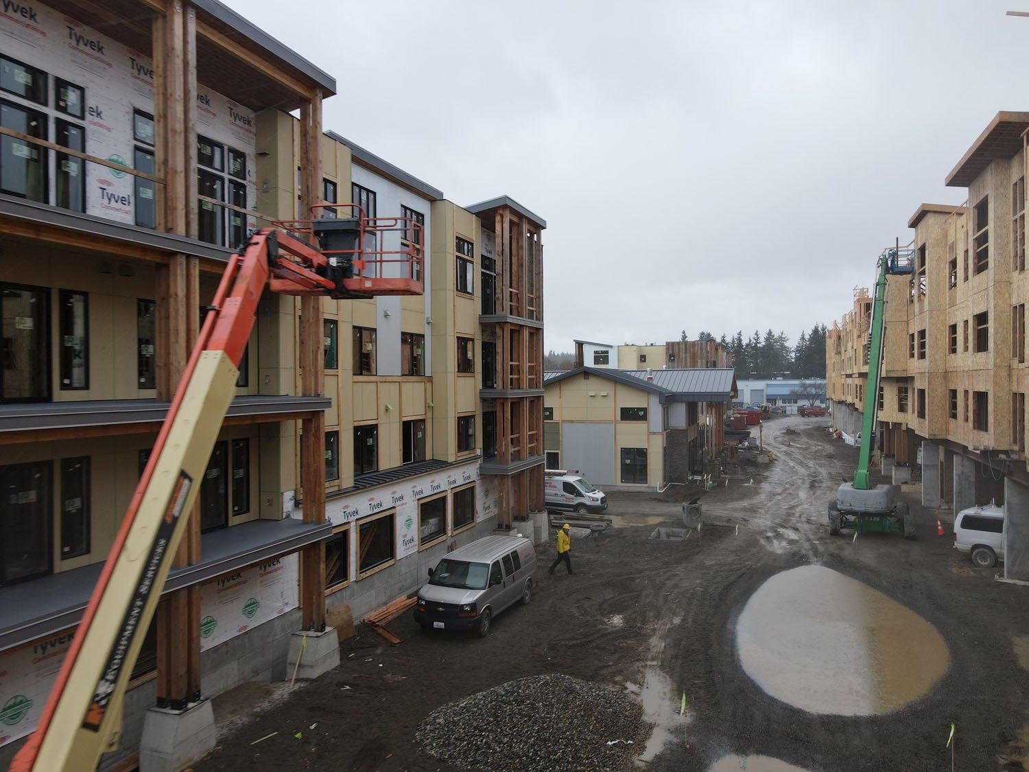 An aerial view of a building under construction