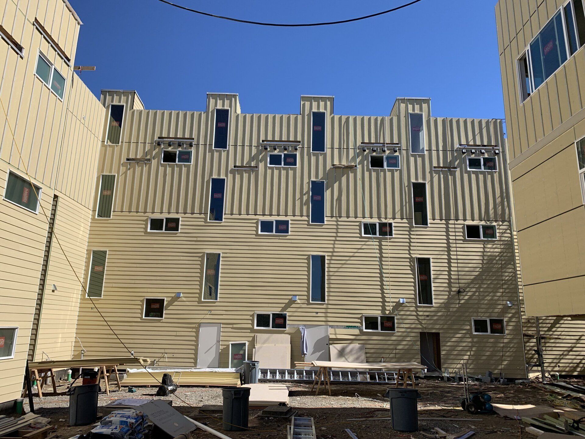 A building with a lot of windows is being built