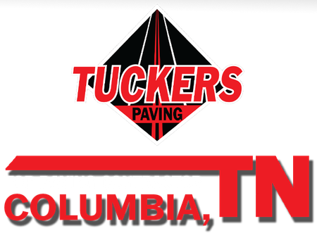 Tuckers Paving logo with red text and diamond icon, Columbia, TN