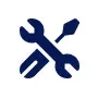 Blue wrench and screwdriver crossed, representing settings or tools.