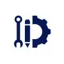 Wrench, pencil, and gear icon in navy blue on white background.