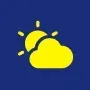 Sun partially obscured by a yellow cloud on a dark blue background.