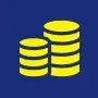 Two stacks of gold coins on a blue background.