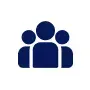 Blue icon of three people, representing a group or team.