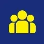 Yellow group icon on a blue background.