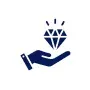 Blue hand holding a sparkling diamond.
