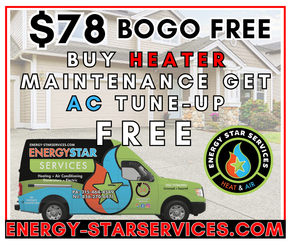 Advertisement: Buy heater maintenance for $78, get free AC tune-up. Includes Energy Star Services van and logo.