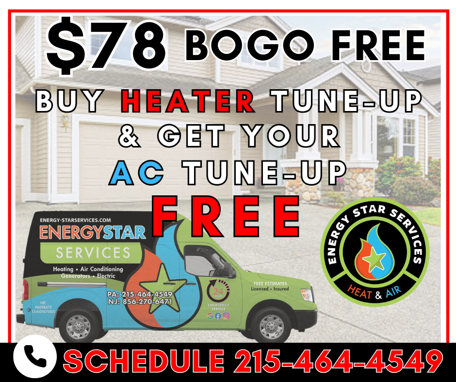 Advertisement: Buy heater tune-up for $78, get free AC tune-up. Includes truck with company logo and phone number.