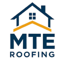 MTE Roofing logo with navy house roof icon and gold accent over bold navy text