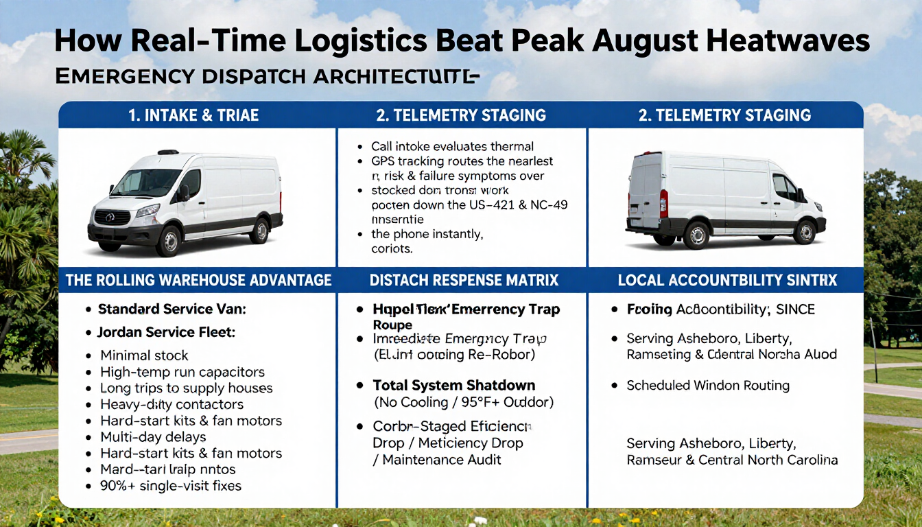 Centralized HVAC fleet dispatch coordinator monitoring real-time GPS routing systems for Asheboro an