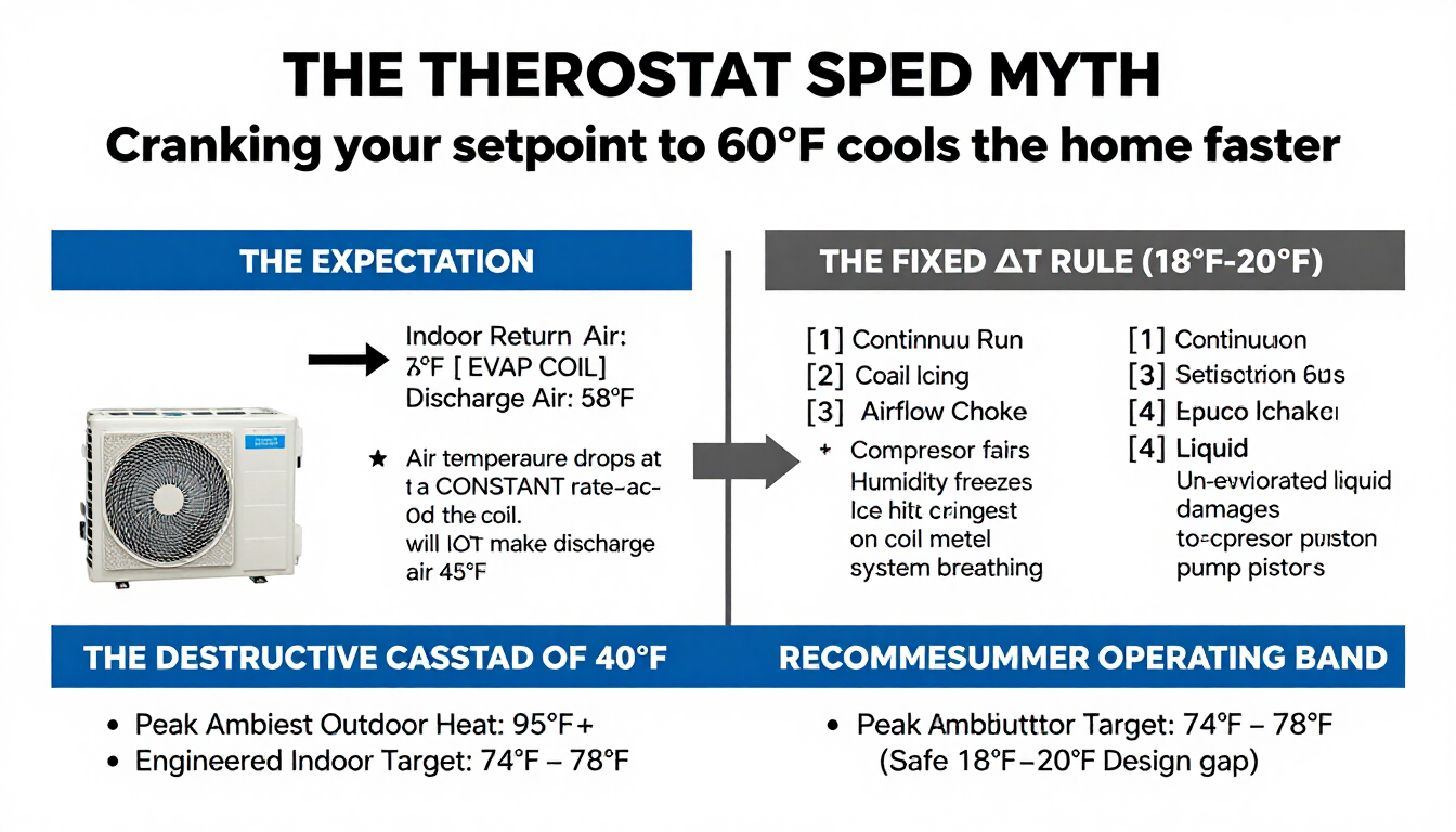 Emergency HVAC technician using a digital thermometer to measure supply air register temperature dif