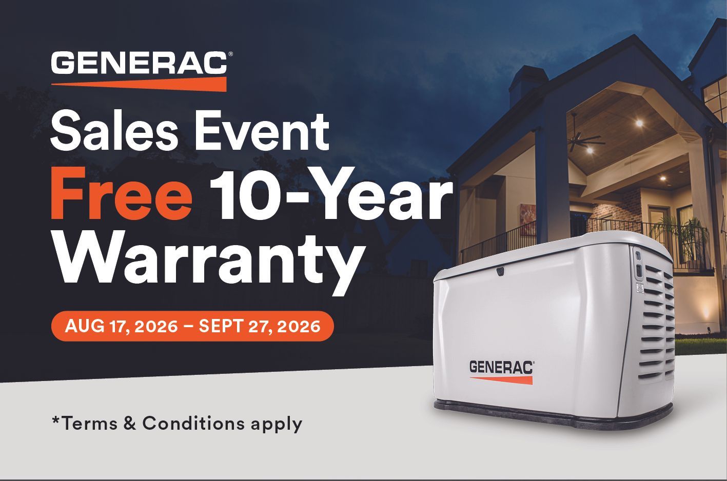 Generac Guardian Series whole home standby generator installed on residential concrete pad in Randol