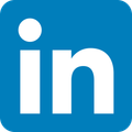 LinkedIn logo: white “in” on a blue rounded square with a white dot above the i.