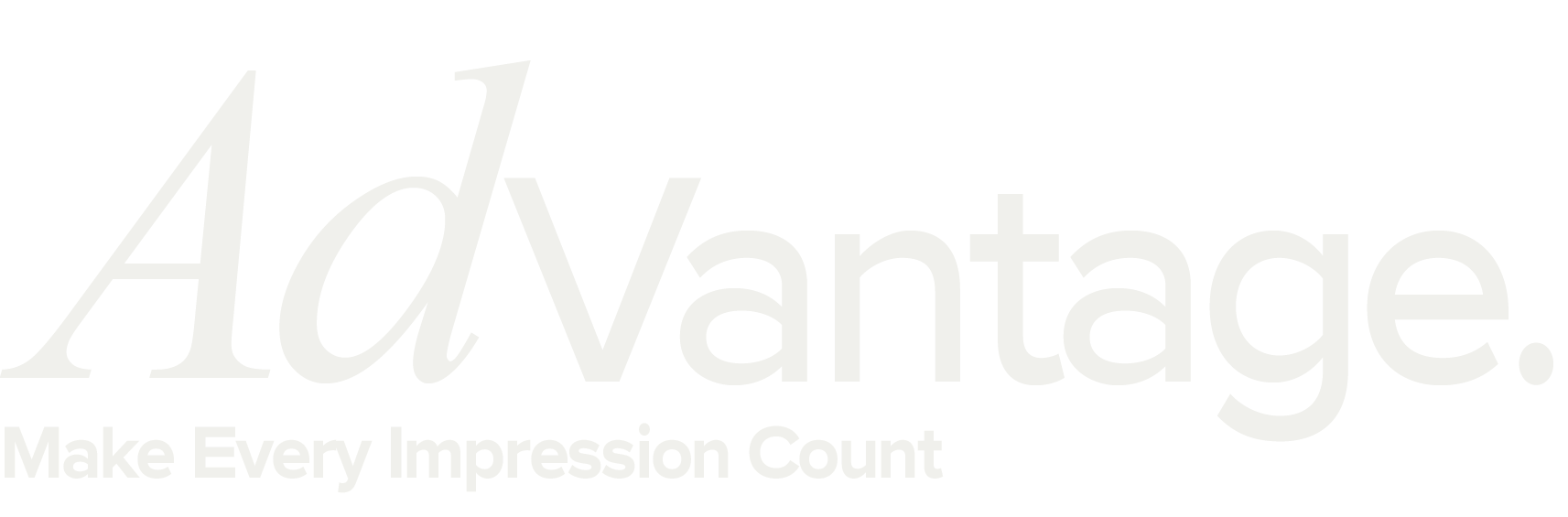 Faded “AdVantage” logo with the tagline “Make Every Impression Count” on a white background