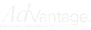 Faded “AdVantage” logo with the tagline “Make Every Impression Count” on a white background
