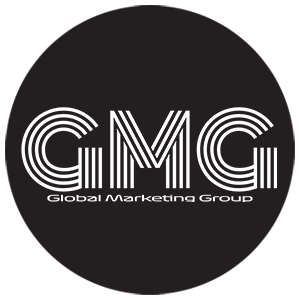 Black circular logo with white “GMG” lettering and “Global Marketing Group” text below
