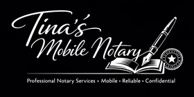 A light gray icon of a document with a notary seal, with the text "Tina's Mobile Notary" below it on a white background.