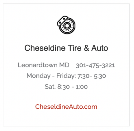 Tire represents cheseldine location in leonardtown md