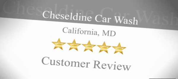 Customer review for Cheseldine Car Wash, California, MD: five gold stars.