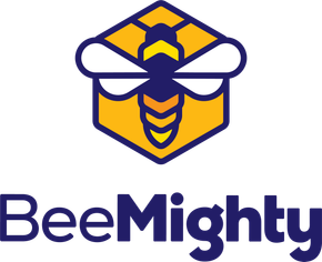 BeeMighty logo with a stylized yellow-and-purple bee and the word BeeMighty underneath