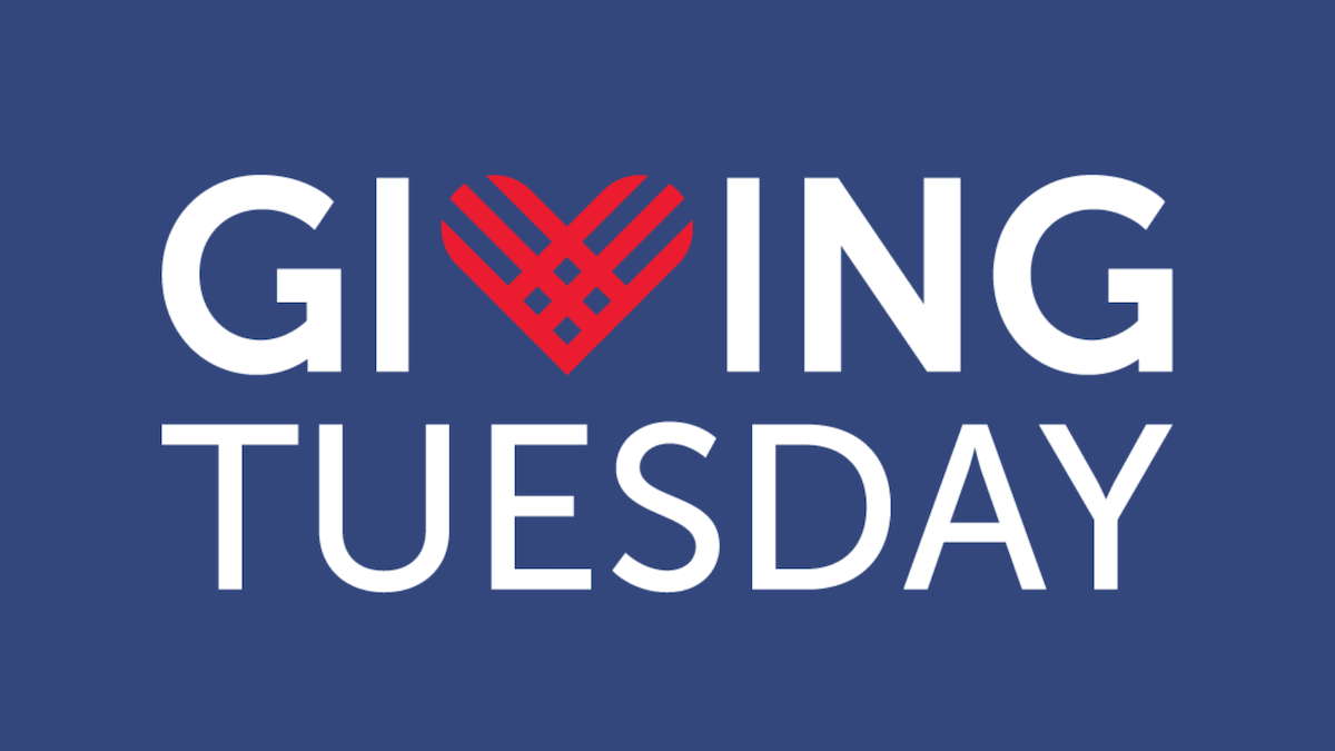 Giving Tuesday logo in white and red on a blue background
