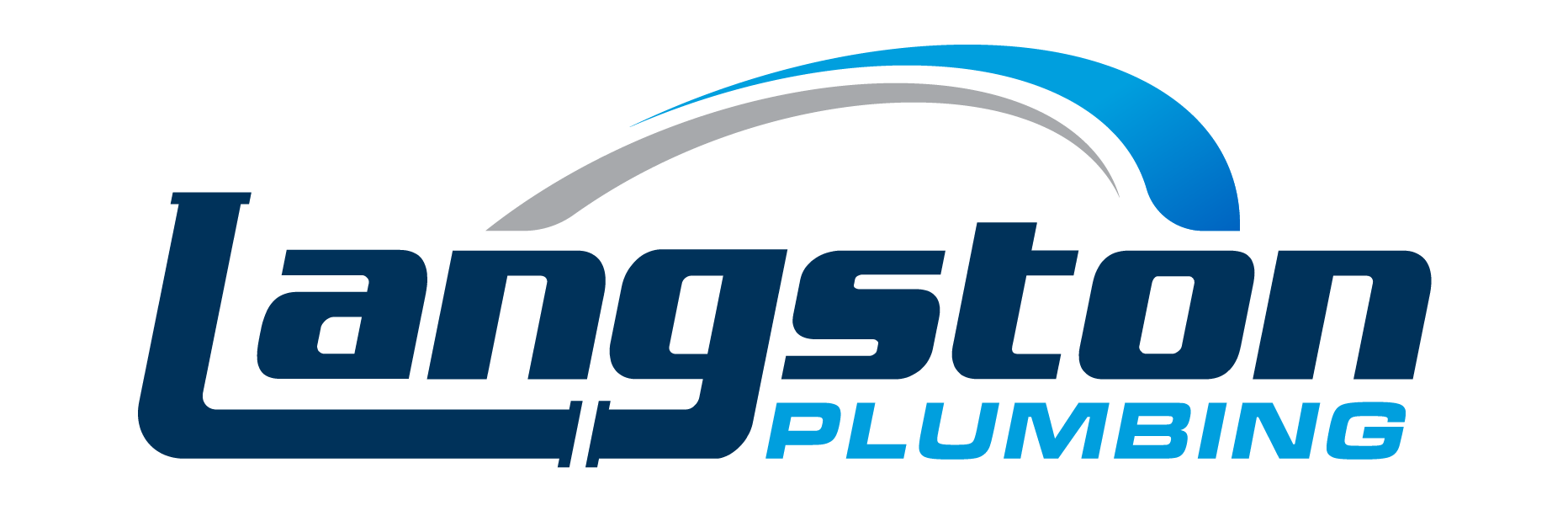 A blue and white logo for langston plumbing