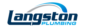 A blue and white logo for langston plumbing