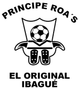 Logotipo en blanco y negro con un balón de fútbol y una bota, con la inscripción “PRINCIPE ROA'S EL ORIGINAL IBAGUE”.