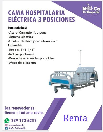 MOCA ORTHOPEDIC - CAMA HOSPITALARIA ELÉCTRICA 3 POSICIONES