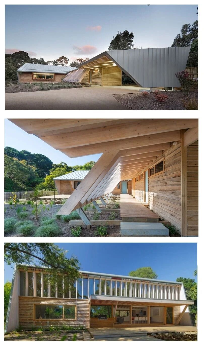 Three Modern Wooden Buildings with Angled Roofs — On The Rise Builders in North Arm, QLD