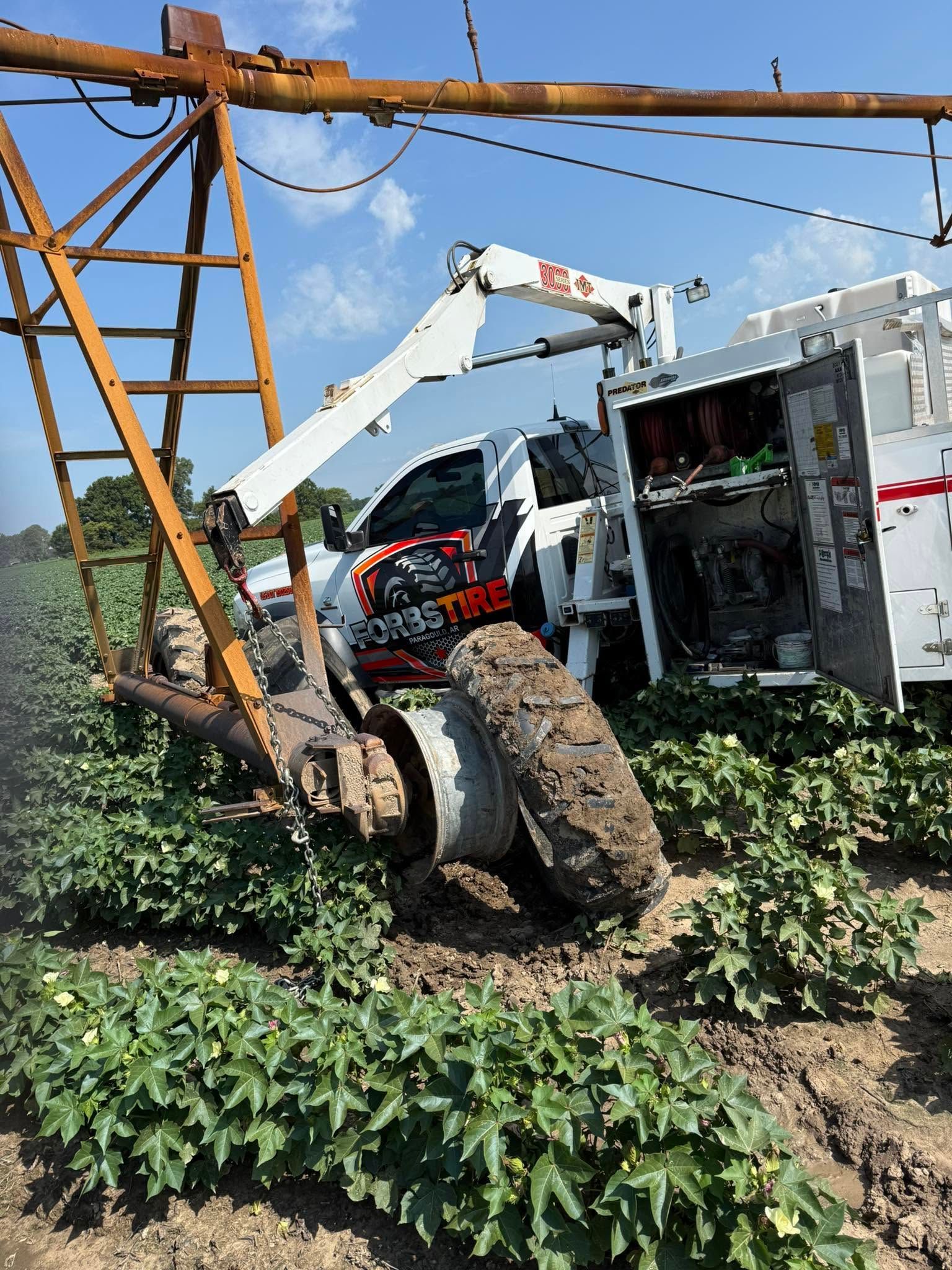 agricultural tire repair in field