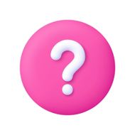 Pink circle with a white question mark icon on a light background