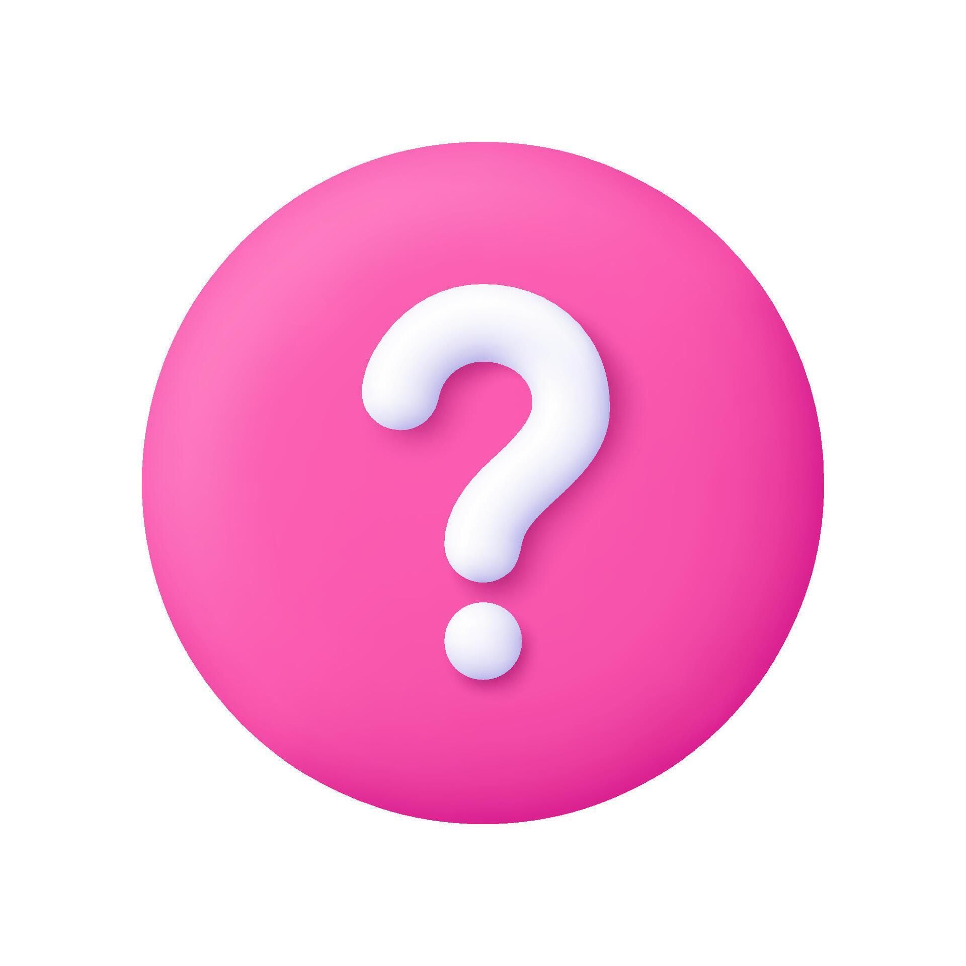 Pink circle with a white question mark icon on a light background