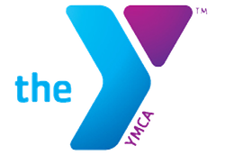 The YMCA logo with a blue and purple stylized Y and the words “the YMCA”