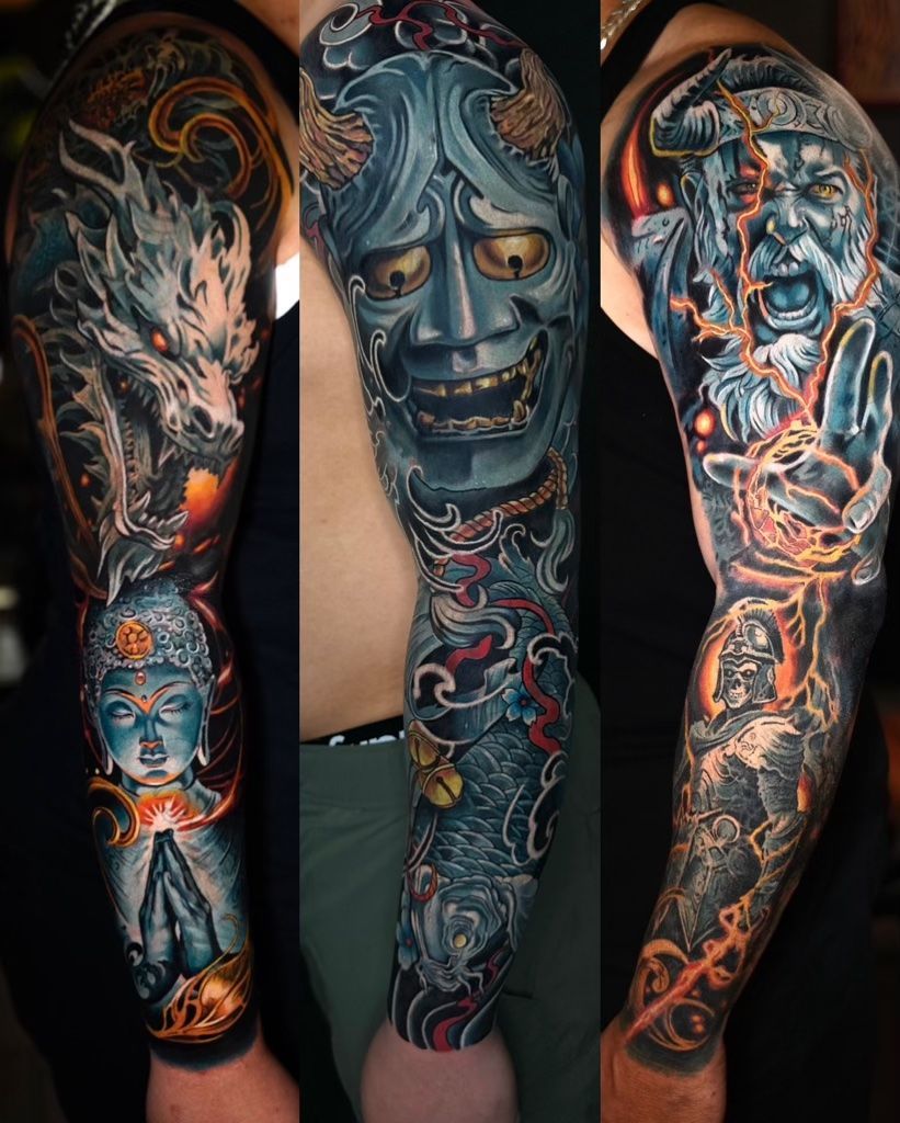 Three colorful cover-ups full-sleeve tattoos. Color tattoos. specialist Miami Fl
Yorlandi Fabregas