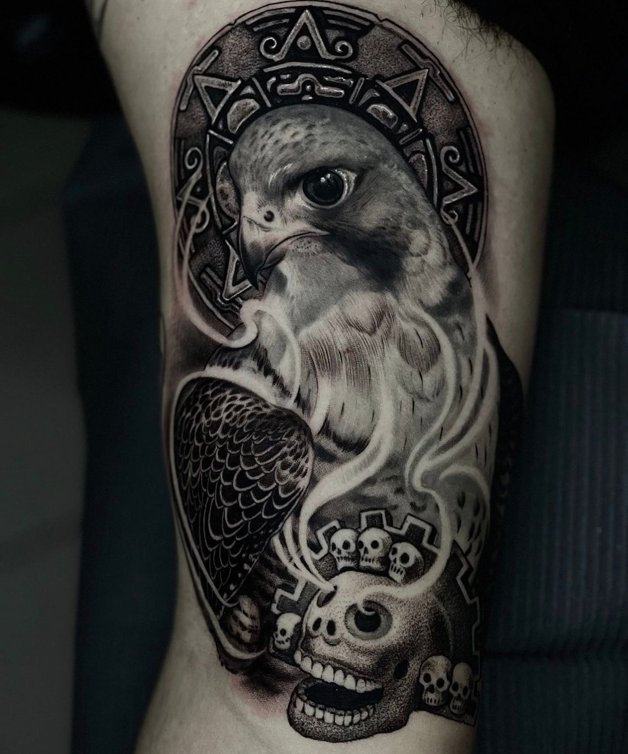 Animal Tattoos by Alexis Torres Miami Fl, Black Craft tattoos Black and Grey custom design with aztec tattoo.