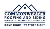 Commonwealth Roofing and Siding logo with blue roof icon and tagline “Done Right. Weathertight.”