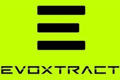Black Evoxtract logo with three horizontal bars on a neon green background