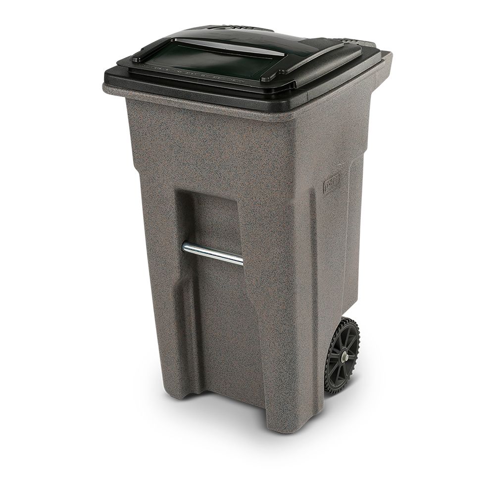 32 Gal. Graystone Trash Can with Wheels and Attached Lid