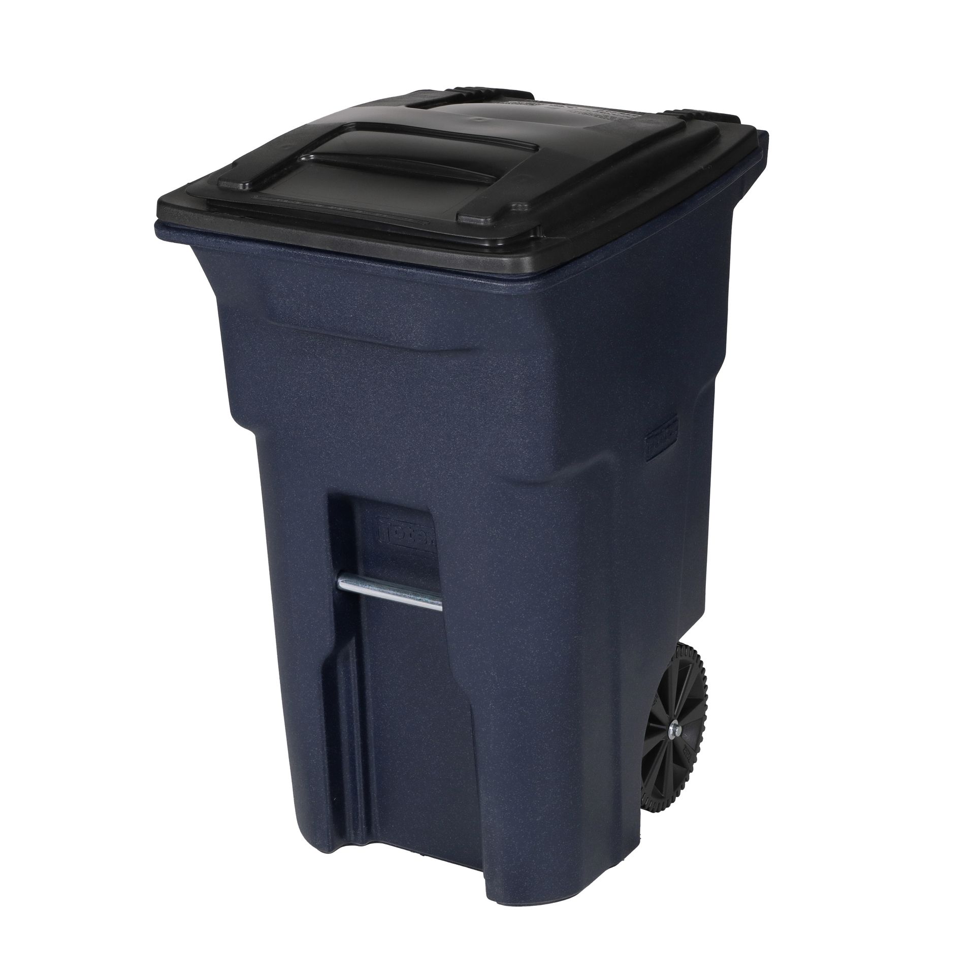 64 Gal. Navy Granite Trash Can with Wheels and Attached Lid