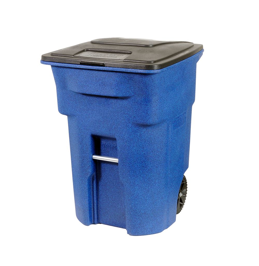 96 Gal. Bluestone Trash Can with Wheels and Attached Lid