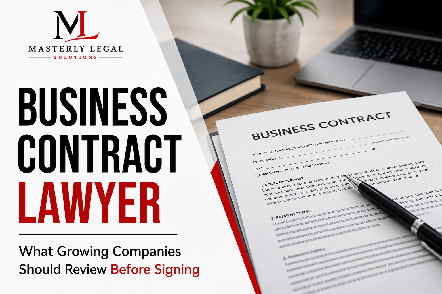 Business contract lawyer reviewing a commercial agreement with company executives
