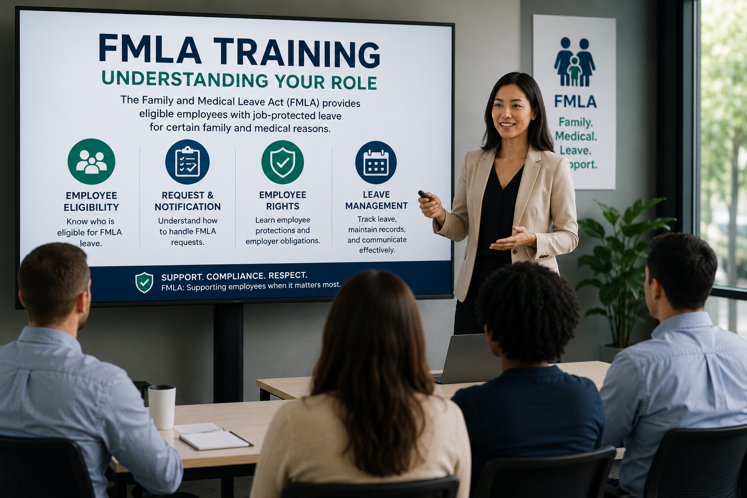 Professional scene or subject directly relevant to the brand and assigned topic for fmla training