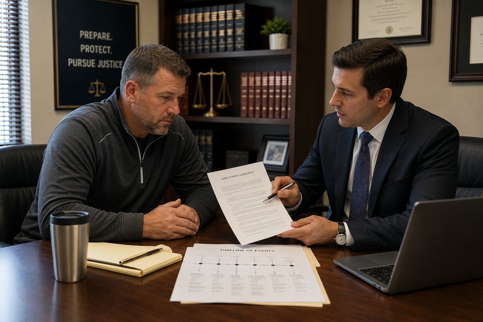 Texas coach meeting with a coach retaliation attorney to discuss a workplace retaliation investigation.