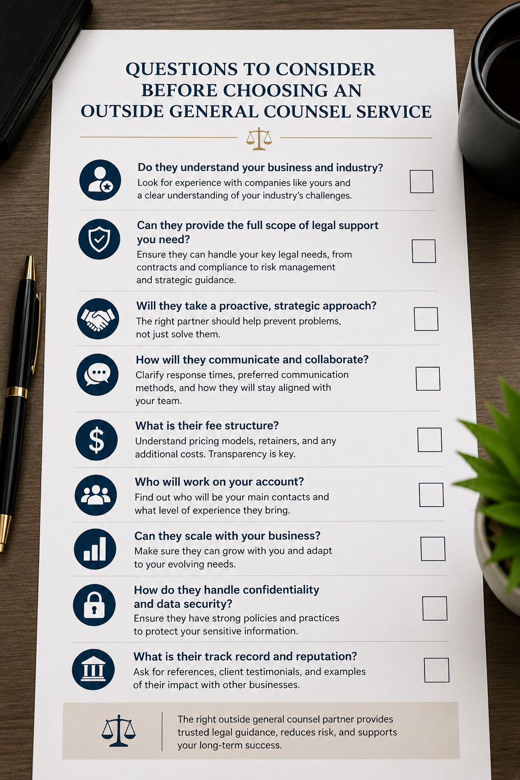 questions to consider before choosing outside general counsel service