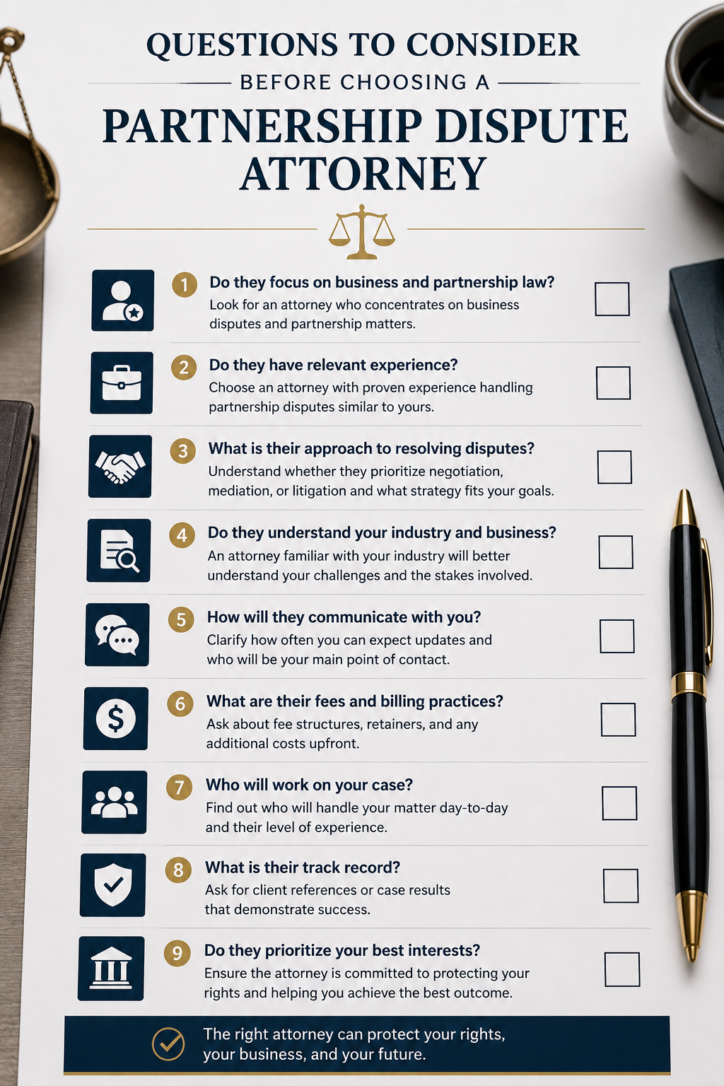 questions to consider before choosing partnership dispute attorney