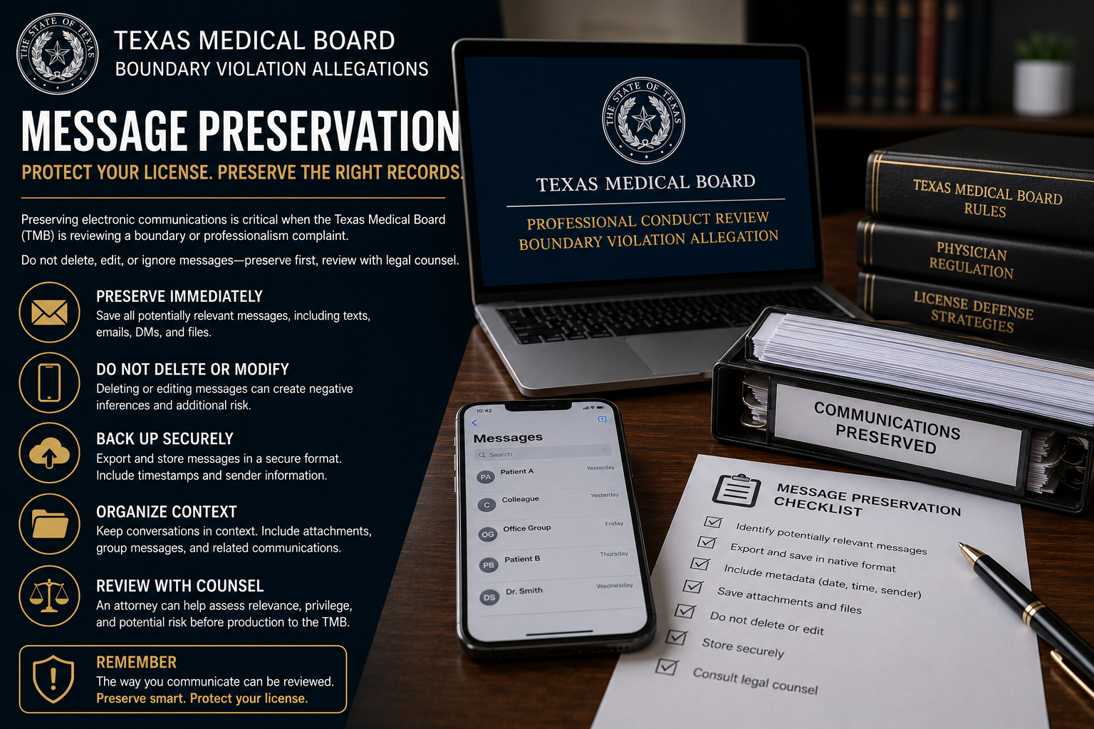 Message preservation; Texas Medical Board boundary violation