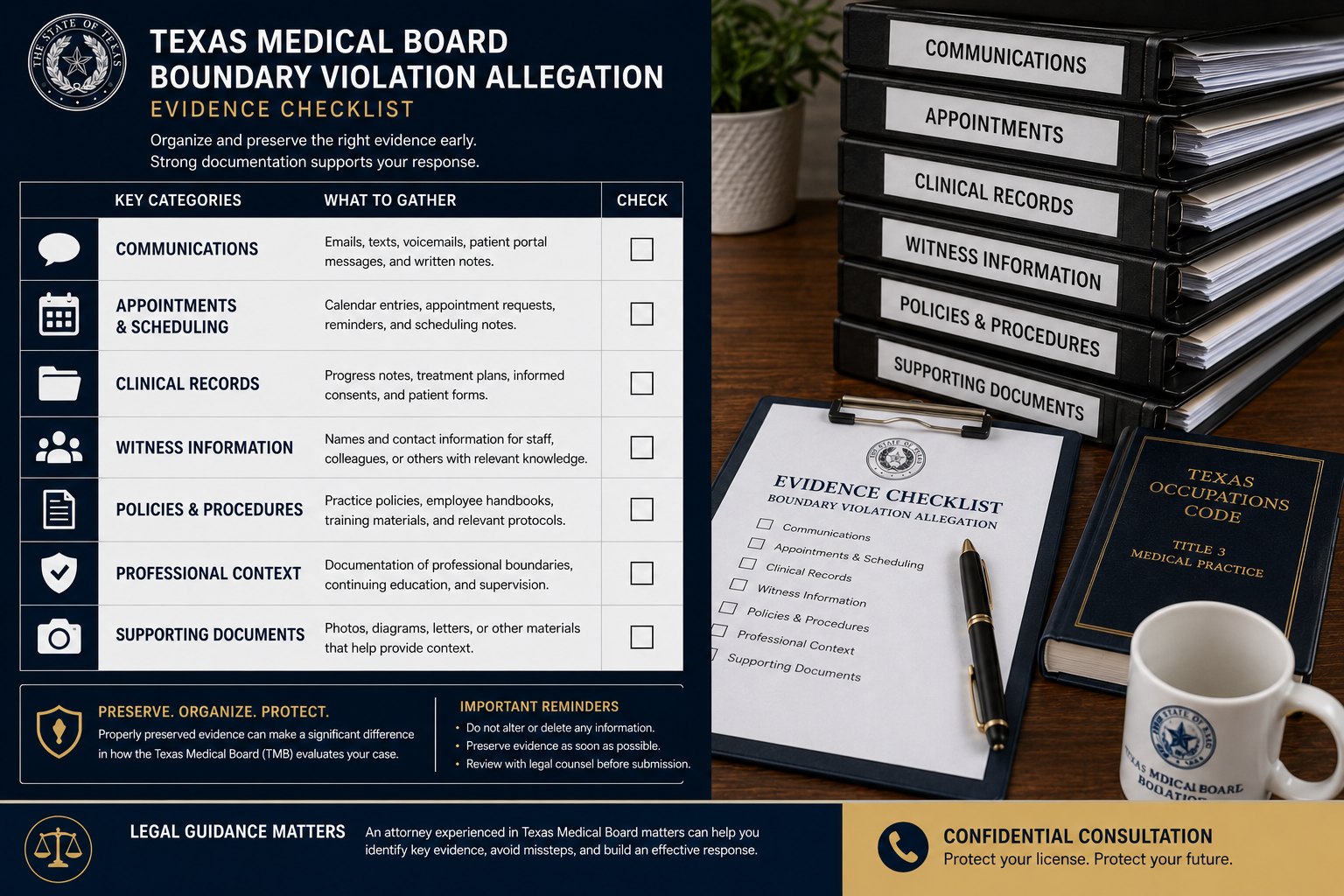 evidence checklist; Texas Medical Board boundary violation